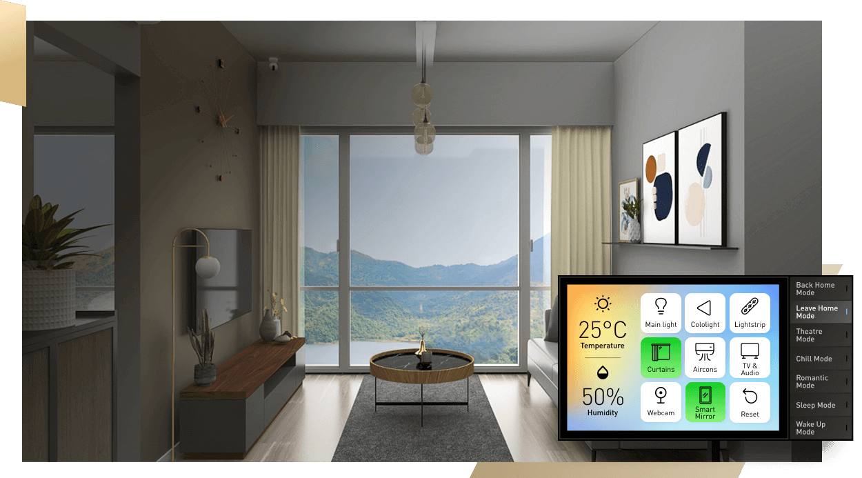 virtual smart living showroom illustrates smart home applications with different automated scenes
