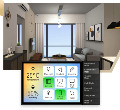 virtual smart living showroom illustrates smart home applications with different automated scenes